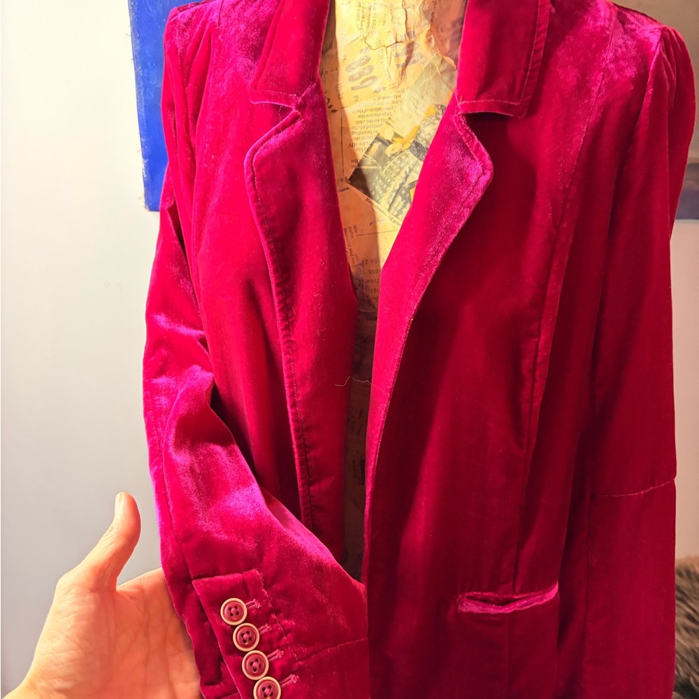 Anthropologie Fuchsia Velvet Blazer